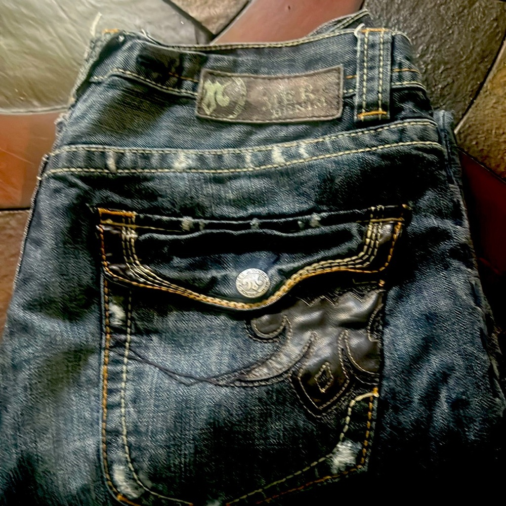 Men's distressed MEK denim button up jeans size 34/32